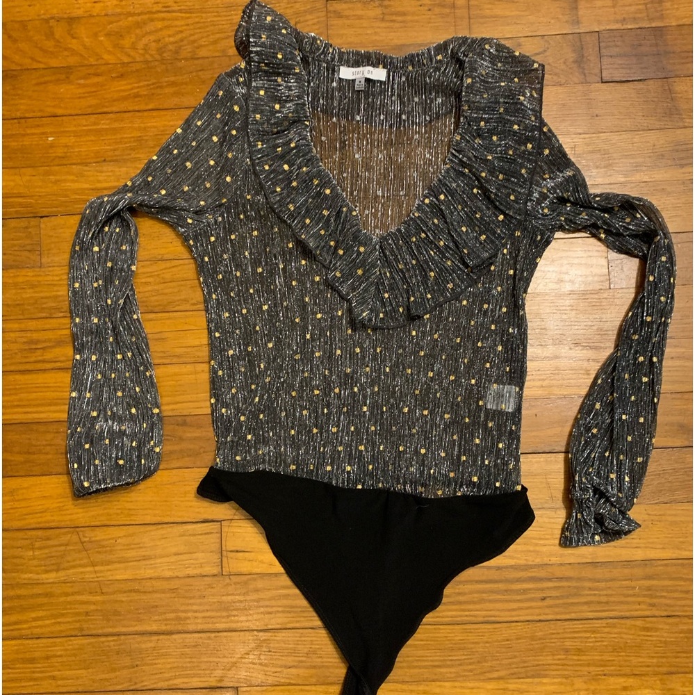 Sheer ruffle bodysuit holiday Christmas party